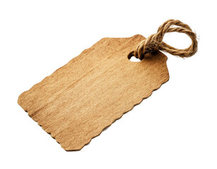 Rustic blank tag on product label studio setting minimalist design high fidelity concept isolated on transparent background png