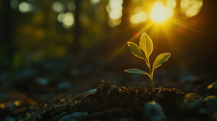 green plant sprout grows in sunlight, symbolizing new beginnings