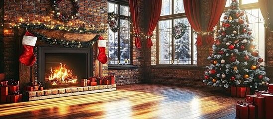 Naklejka premium Stunning Christmas-themed interior design with ample copy space. 