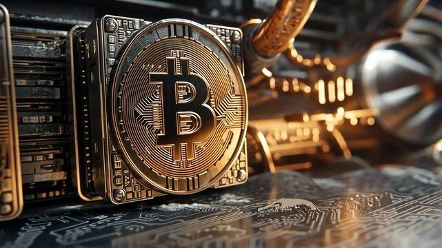 Bitcoin Mining Rig Close-up, Cryptocurrency, Blockchain, Digital Currency, Technology, Finance