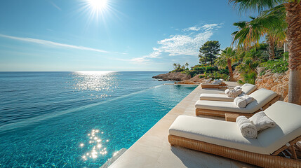 Luxurious Infinity Pool with Ocean Views and Sunbeds