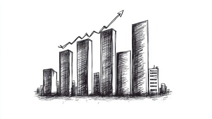 Obraz premium A hand-drawn bar chart, casual business theme, doodle style, black and white, isolated on white background 