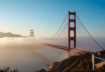Obraz premium The Golden Gate Bridge in morning fog