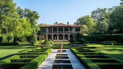 Obraz premium Luxury Mediterranean Estate with Formal Gardens