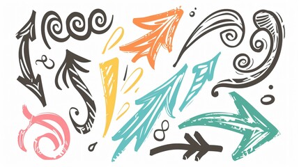Obraz premium Creative Hand-Drawn Emphasis Arrows, Swirls, and Doodles for Design Projects