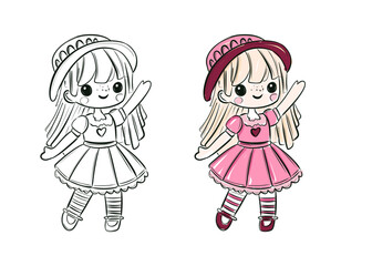 Adorable Little Girl Line Art Drawing for Coloring and Creative Kids Activities