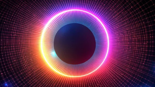 Abstract Colorful Neon Circle Tunnel Background, light, glowing, bright, vibrant, futuristic