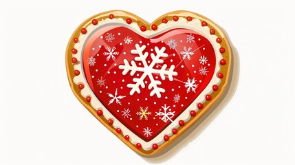 Heart Shaped Christmas Cookie on White Background with Cartoon Style