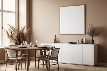 Modern Dining Area with Blank Frame, Perfect for Mockups