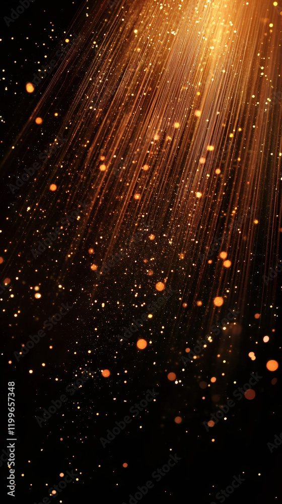 Leinwandbilder golden light rays piercing dark background, illuminating floating particles with mystical, sparkling