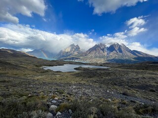 Torres del Paine National Park with Rainbow