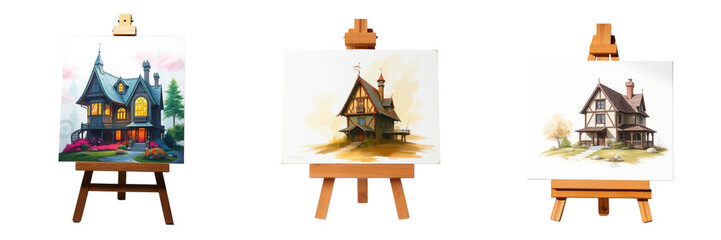 Set of A warm colors reds oranges yellows Color print skirt isolated on transparent background