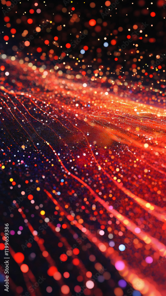 Aufkleber Abstract background with flowing colorful bokeh lights and particles on a dark background