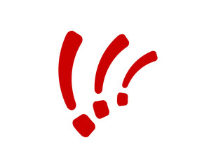 Minimalist red wifi signal icon featuring three curved lines on a plain backdrop. ideal for technology-related use.