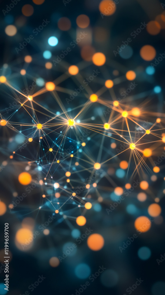 Aufkleber Glowing nodes are connecting and transferring data, creating a futuristic digital network on a dark background