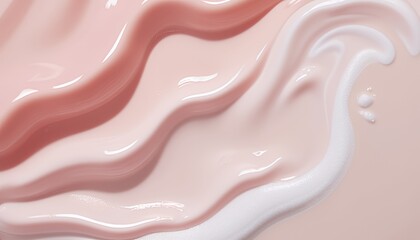 Silky Smooth Skincare Textures: A Close-Up Look at Various Cosmetic Products with Swirled Creams, Lotions, Gels, and Powders in Elegant Pink and White Hues
