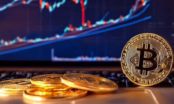 Generated image of Bitcoin. Fundo de criptomoedas. Investimentos, mercado financeiro.
