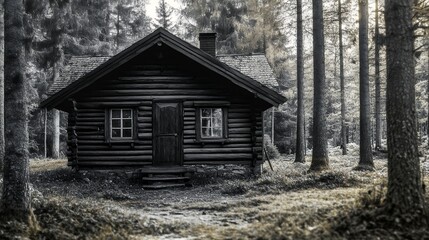 Dark Cabin in the Woods a Serene Forest Escape