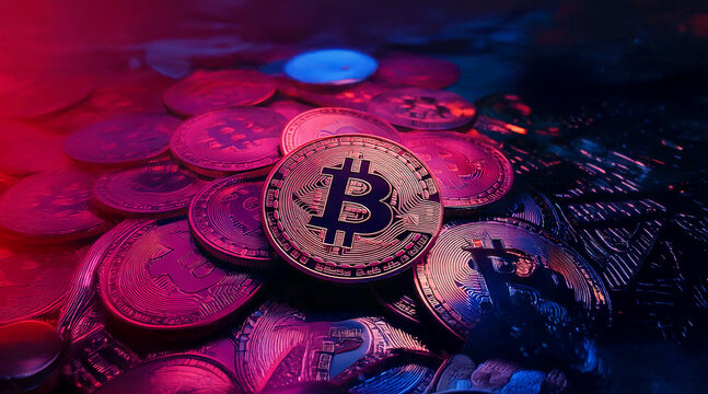 Generated image of Bitcoin. Fundo de criptomoedas. Investimentos, mercado financeiro.