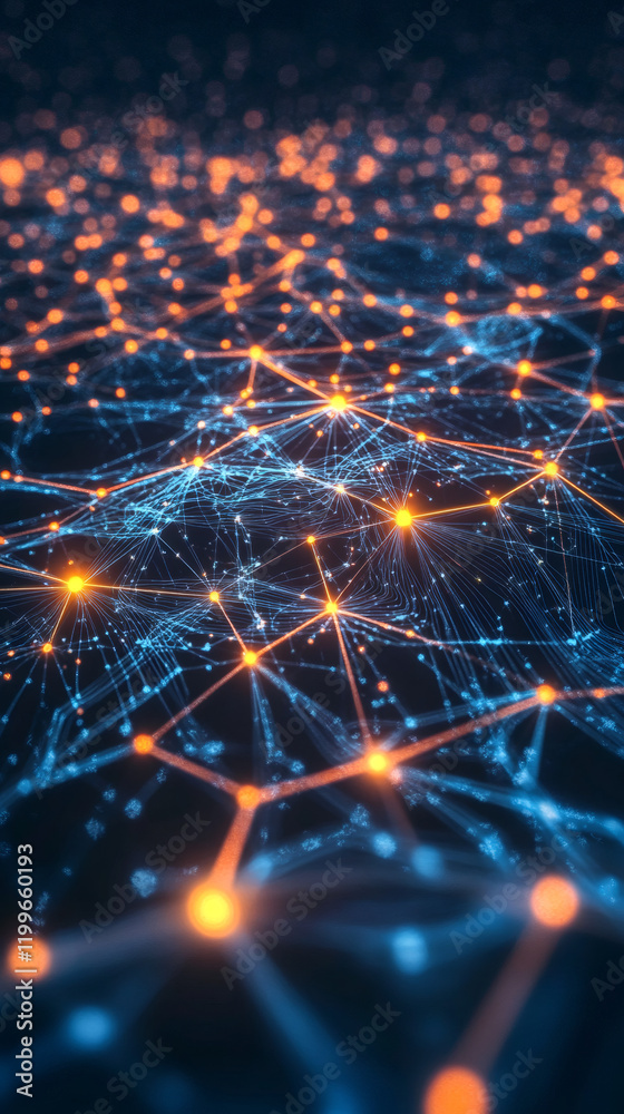 Poster Abstract digital network connecting glowing dots and lines, symbolizing data exchange and global communication