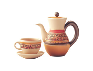 Traditional Coffee Pot and Cup Badge Vector Design Element