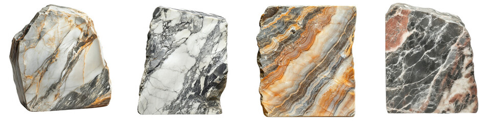 Marble stone slab – A smooth, polished piece of marble, often used in countertops or sculptures. Isolated on Clear White Background Highly Detailed 