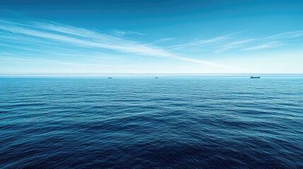 Tranquil Ocean Scene With Distant Ships Sailing