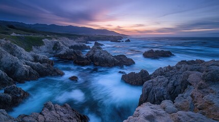 Fototapeta premium Coastal Sunset Dramatic Ocean Rockscape Scene