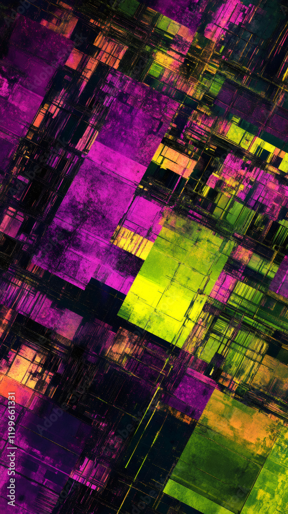 Aufkleber Vibrant intersecting squares creating dynamic geometric pattern with layered grid lines and complex visual texture