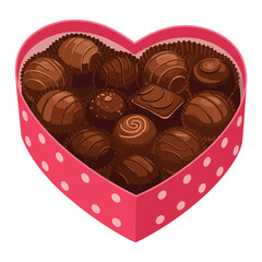 A Valentines day Box of chocolate sweets in heart shape  vector illustration