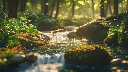 Serene Forest Stream Tranquil Escape into Nature's Embrace