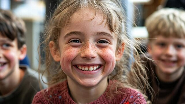 Happy Freckled Girl Smiling, child, kid, children, kids, freckles