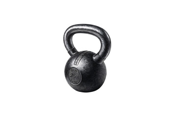 A metallic kettlebell with a textured surface, engraved details, and a robust handle, perfect for heavy-weight lifting or intense strength training. Isolated on a transparent background