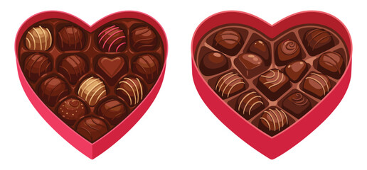 A Valentines day Box of chocolate sweets in heart shape  vector illustration