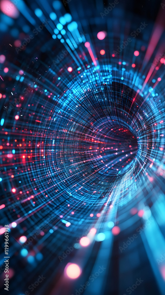 Aufkleber glowing fiber optic cables transmitting digital data through luminous technological network tunnel