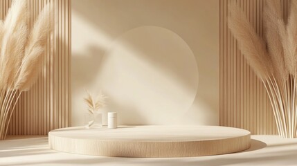 Spacious, modern room with minimalist decor featuring a textured circular centerpiece. Natural light illuminates the interior design.