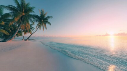 Fototapeta premium Beautiful tropical beach with palm trees at sunset.