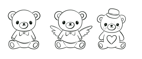 Adorable Teddy Bear Line Art Drawing with Heart and Hat for Coloring and Kids' Creative Activities