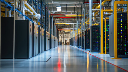 A data center filled with server racks, showcasing advanced technology infrastructure.