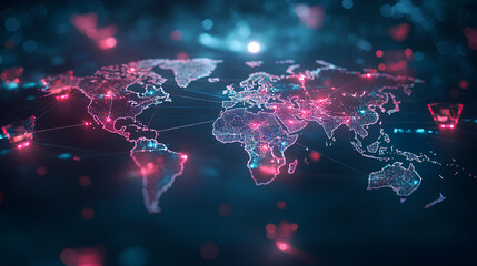 Obraz premium Interconnected Digital Map Depicting Global Health and Biosecurity with Protective Shields