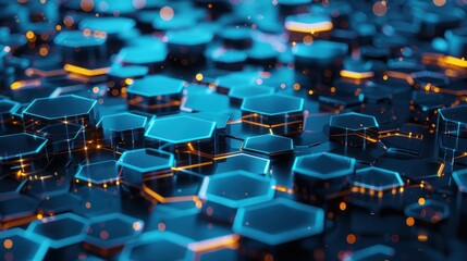 Abstract blue hexagons glowing digital background