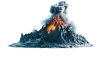 Erupting volcano with lava and smoke creating a dramatic landscape in a fantasy setting isolated on transparent background