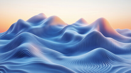 Obraz premium digital landscape featuring smooth gradients and flowing waves in varying shades of blue, creating serene and calming atmosphere. soft curves evoke sense of tranquility and depth
