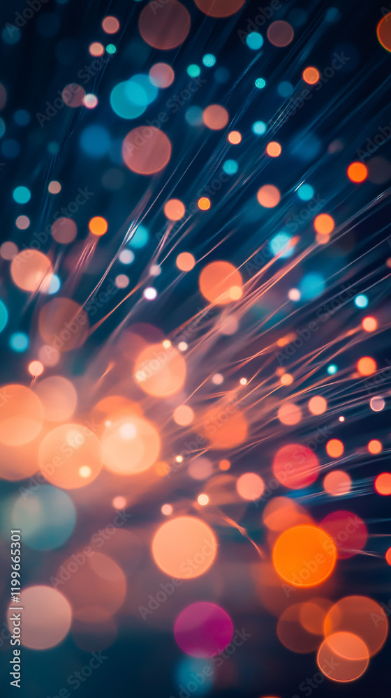 Poster Abstract background showing colorful optical fibers creating a beautiful bokeh effect with blurred lights