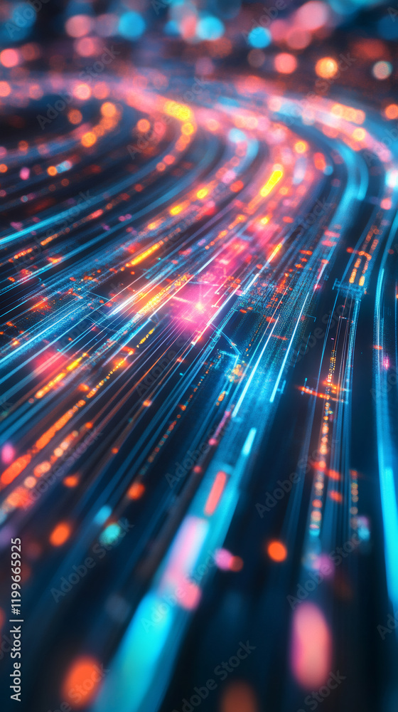 Fototapete Abstract digital information flowing through cyberspace, creating a colorful stream of data with a bokeh effect
