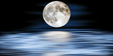 Serene Night Full Moon s Reflection on Calm Ocean Waters