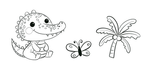 Naklejka premium Adorable Little Crocodile Line Art Drawing for Coloring and Kids' Creative Activities