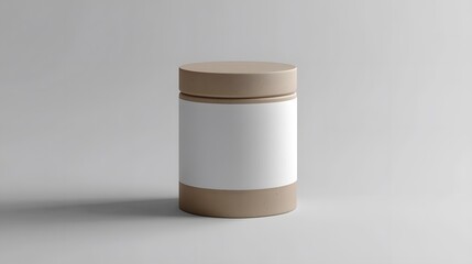 Blank mockup template of a packaging label on a cylindrical ceramic container, with minimal lighting and soft shadows.