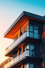 Tall building with modern design and multiple balconies, offering panoramic city views from residential floors.