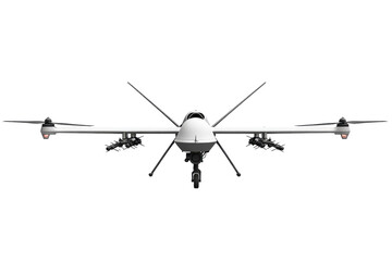 Military drone equipped with missiles ready for operation during daytime isolated on transparent background